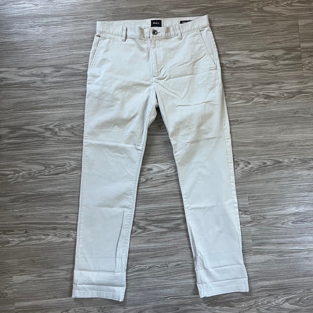 RVCA Week-End Stretch Chino Pants Mens 34 Light Gray Slim Straight MC303WST